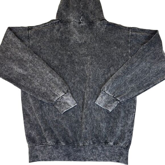 Alpha 0 Black Acid Wash Hoodie Pockets Long Sleeves Pink Flames Small Colortone - Picture 2 of 7